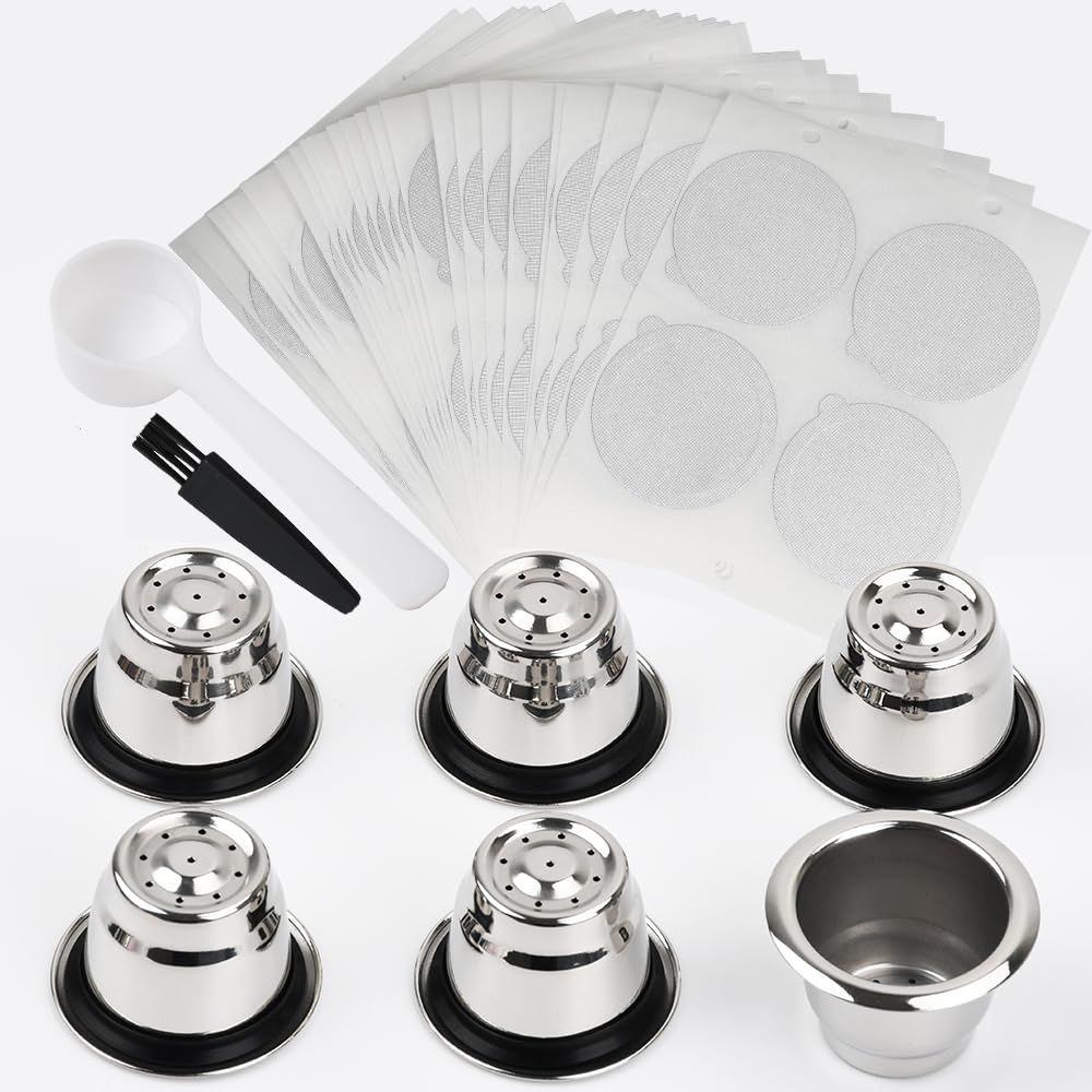 Reusable Capsules for Nespresso OriginalLine, 6pcs Refillable Espresso Pods Stainless Steel Coffee …