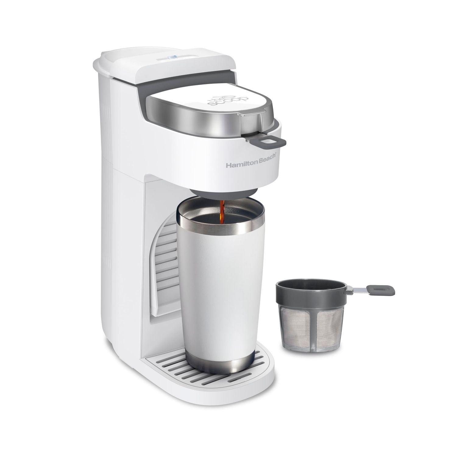 Hamilton Beach 47621 The Scoop Single Serve Coffee Maker &amp; Fast Grounds Brewer for 8-14oz. Cups, Br…