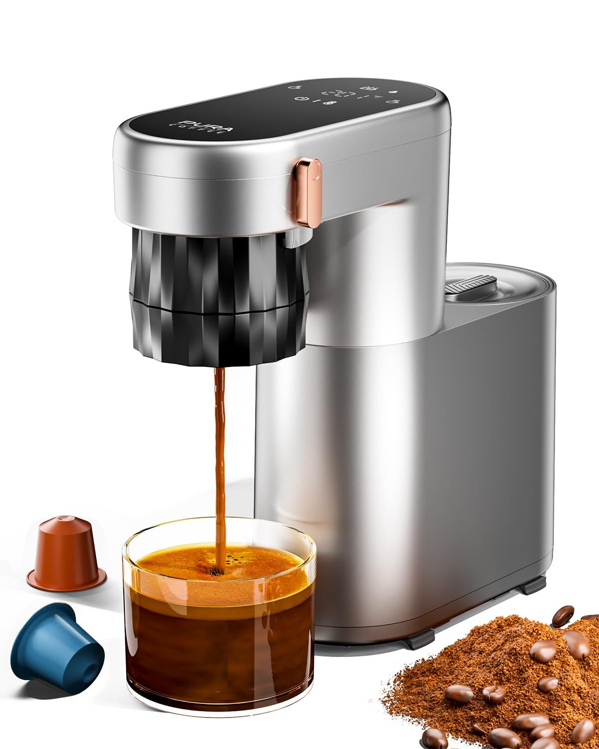 C1 Pro Compact Mini Espresso Machine with NS Capsule &amp; Ground Coffee, Rechargeable Portable Espress…