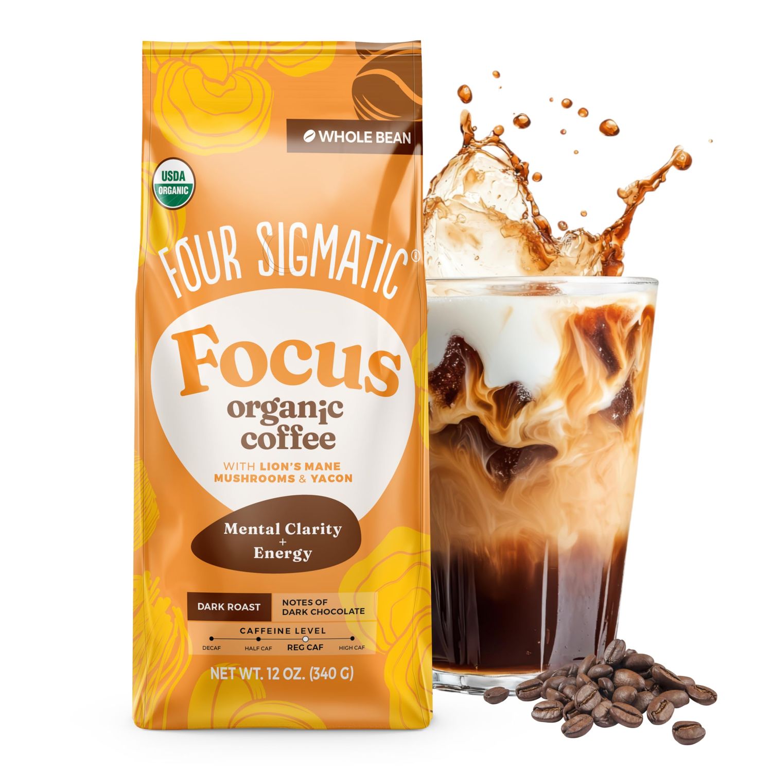 Four Sigmatic Dark Roast Organic Whole Bean Coffee | Gourmet Nootropic Mushroom Coffee Beans with L…