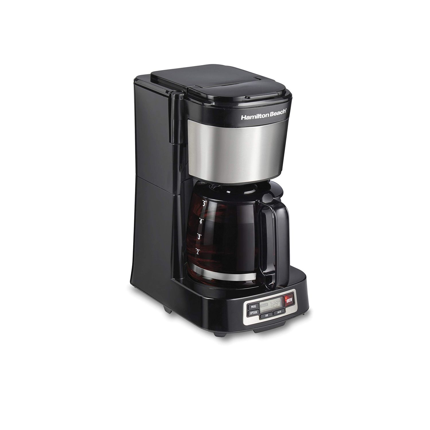 Hamilton Beach 5 Cup Drip Coffee Maker with Easy FrontFill Basket, Compact Design, Programmable Clo…
