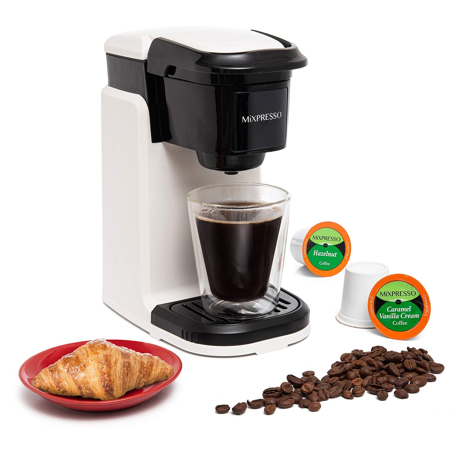 Mixpresso White Single Serve Coffee Maker for K Capsule, Compact Mini Coffee Maker 800 Watt Coffee …