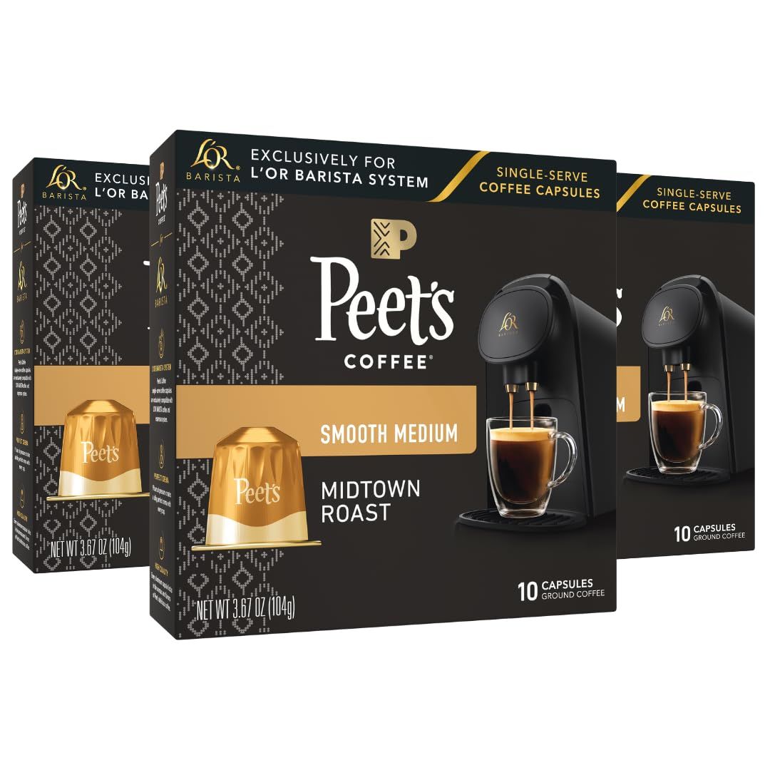 L'OR Barista Coffee Pods, 30 Count Peet's Midtown, Single-Serve Aluminum Capsules Compatible with t…