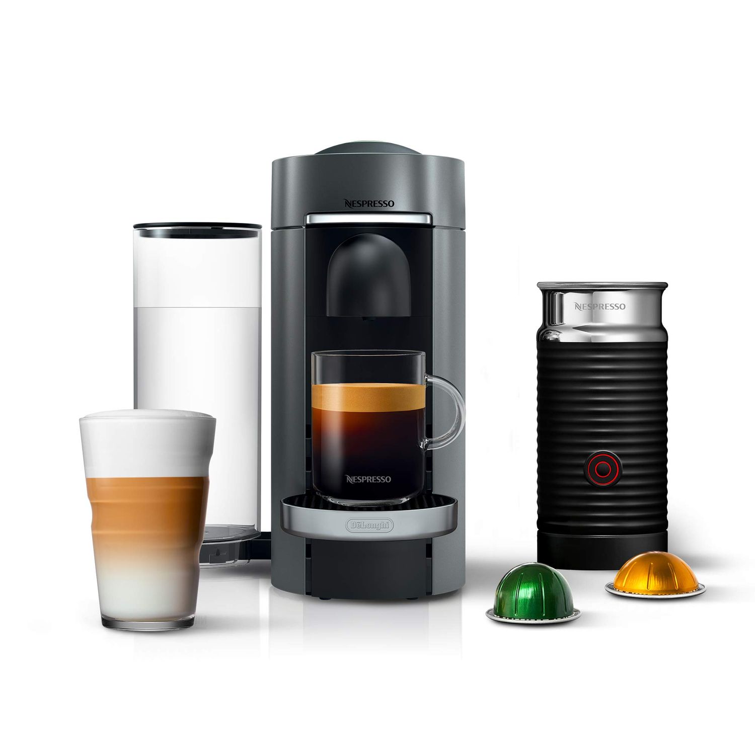 Nespresso Vertuo Plus Deluxe Coffee and Espresso Maker by De'Longhi, Titan with Aeroccino Milk Frot…
