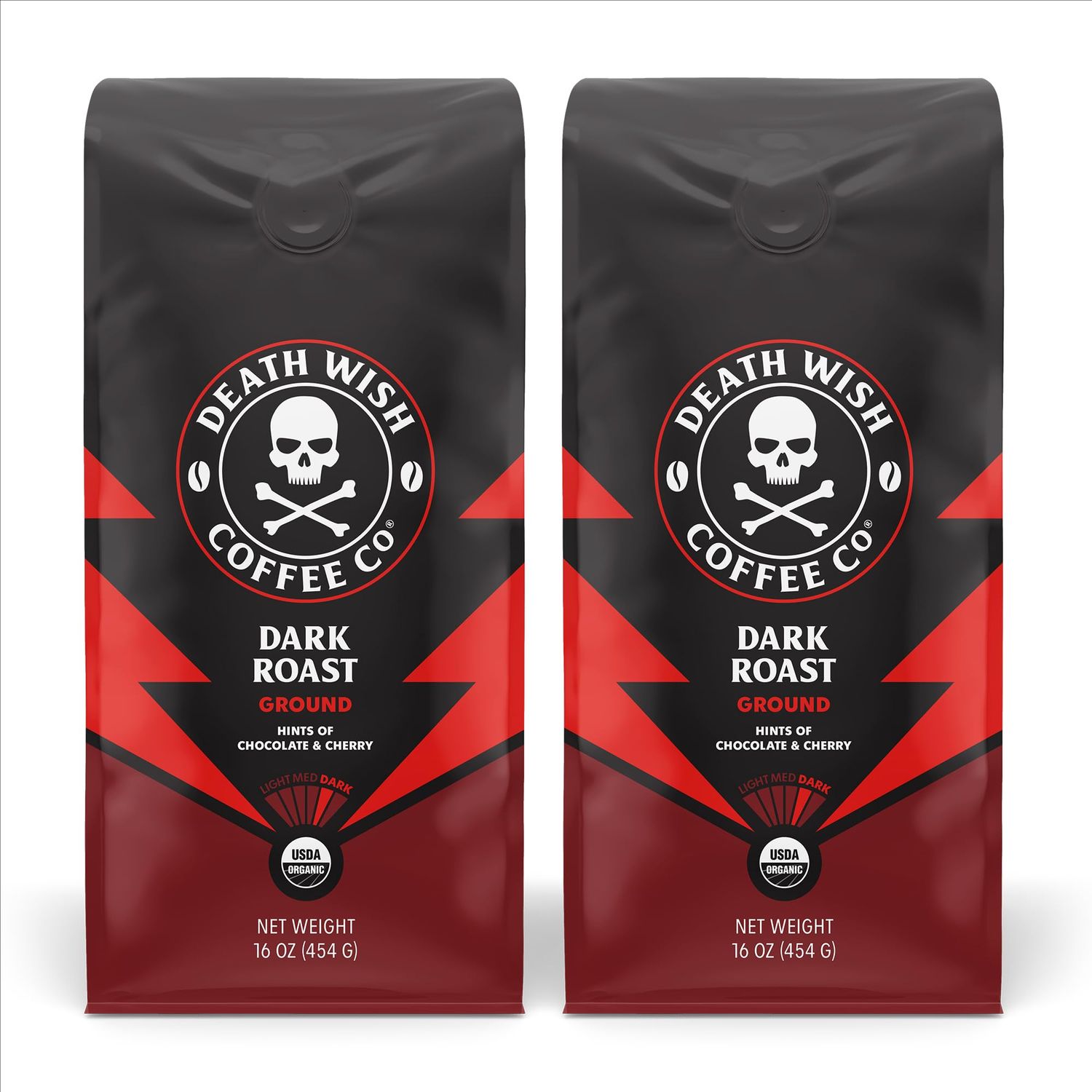 Death Wish Coffee Dark Roast Grounds -16 Oz, 2 Packs of Bold &amp; Intense Blend of Arabica &amp; Robusta B…