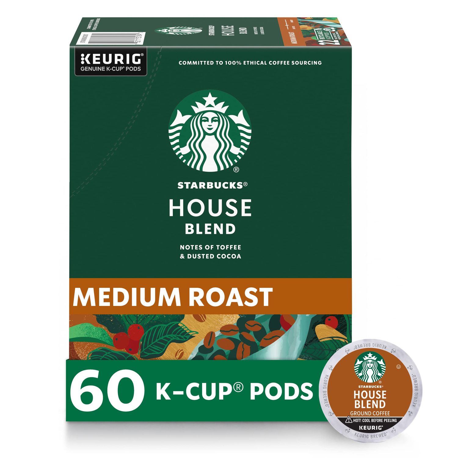 Starbucks K-Cup Coffee Pods, Medium Roast Coffee, House Blend for Keurig Brewers, 100% Arabica, 6 b…