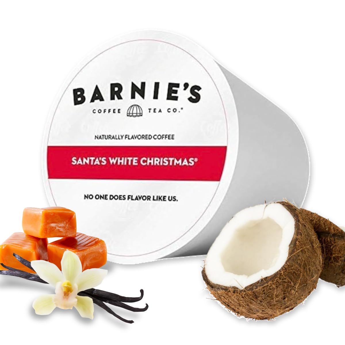 Barnie's Coffee Santa's White Christmas Single Serve Coffee Pods with Coconut, Vanilla, and Caramel…