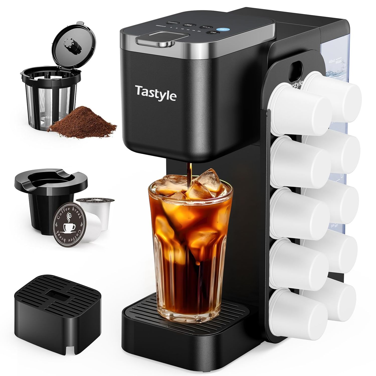 Tastyle Hot &amp; Iced Coffee Maker with Magnetic K-Pod Organizer (Pods Not Included), Stores 10 Pods, …