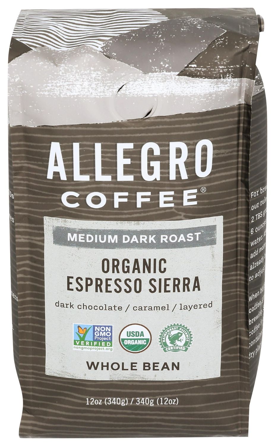 Allegro Coffee Organic Espresso Sierra Whole Bean Coffee, 12 oz