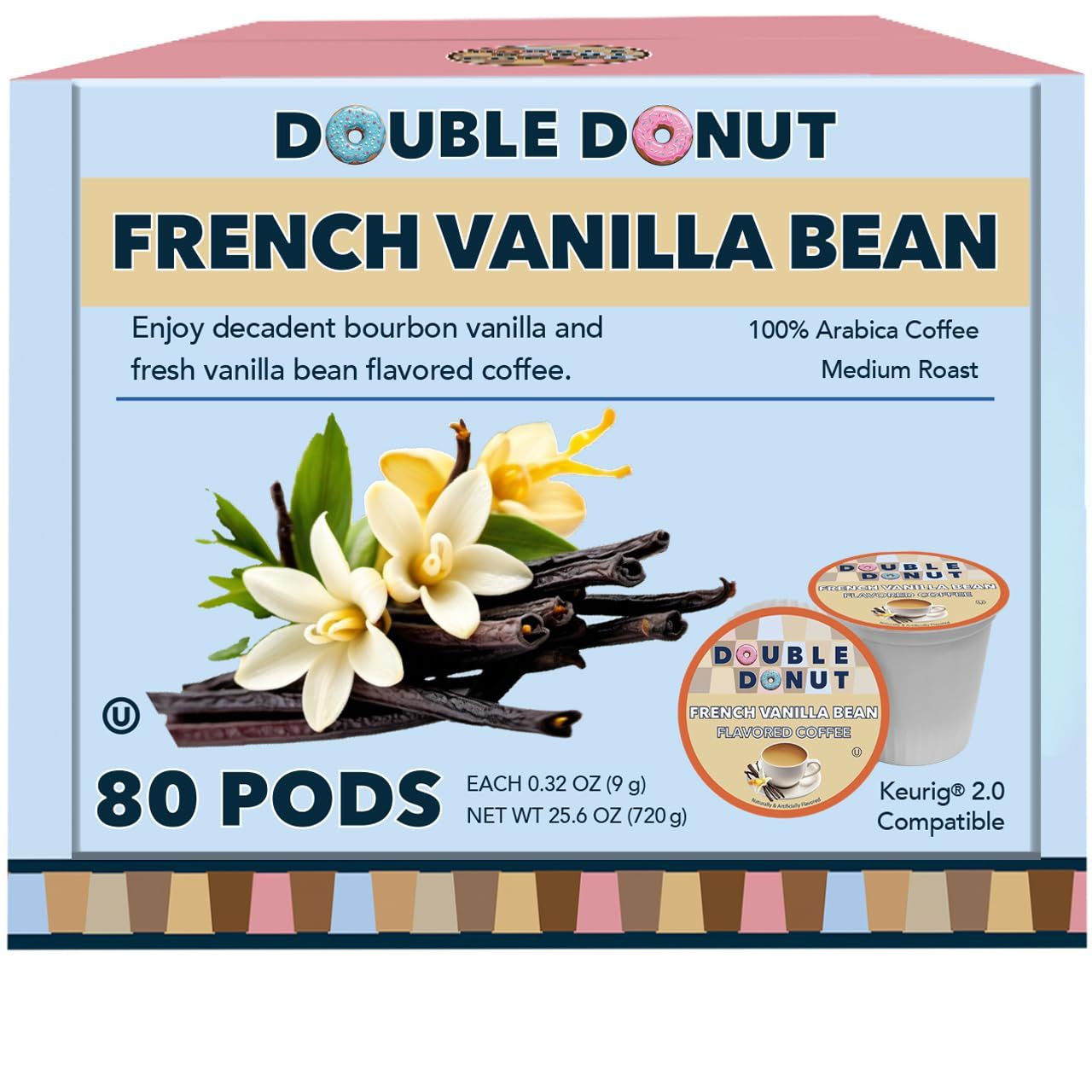 French Vanilla Coffee Medium Roast Flavored Coffee Pods for Keurig K Cups Makers from Double Donut,…