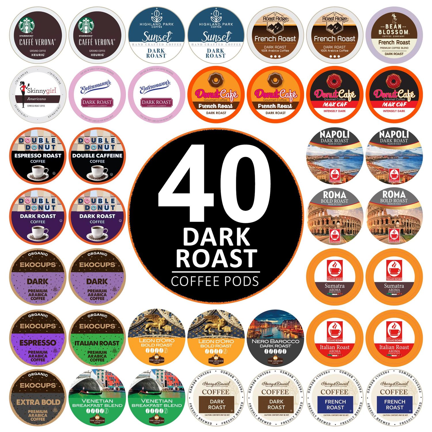 Perfect Samplers Dark Roast Coffee Pod Variety Pack - Pack for Keurig K Cups Coffee Makers, Bold 40…