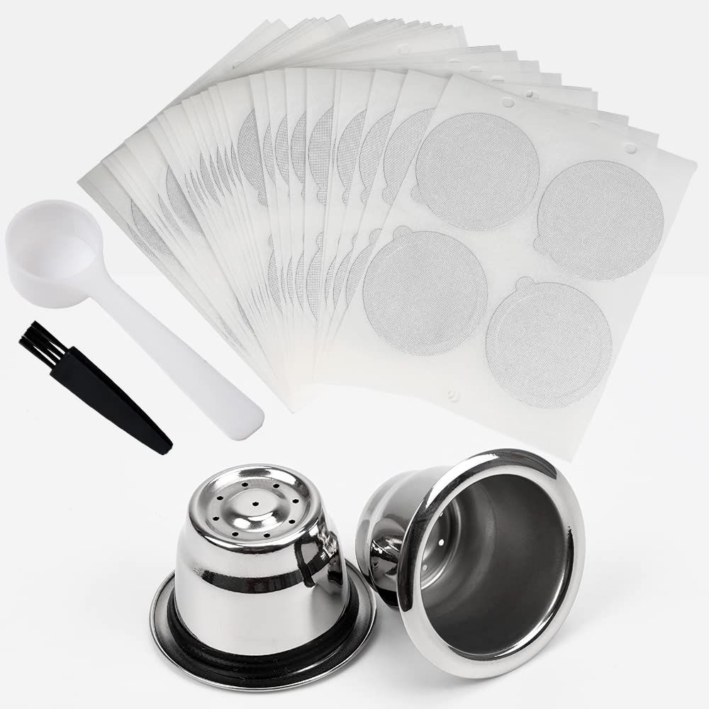 Reusable Espresso Capsules Refillable Coffee Pods Stainless Steel Cups Filters Compatible for Nespr…