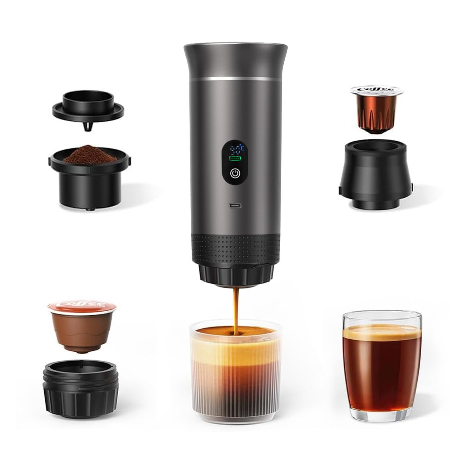 3-in-1 Portable Espresso Machine for Travel &amp; Camping- 20 Bar Self-Heating Portable Coffee Maker wi…