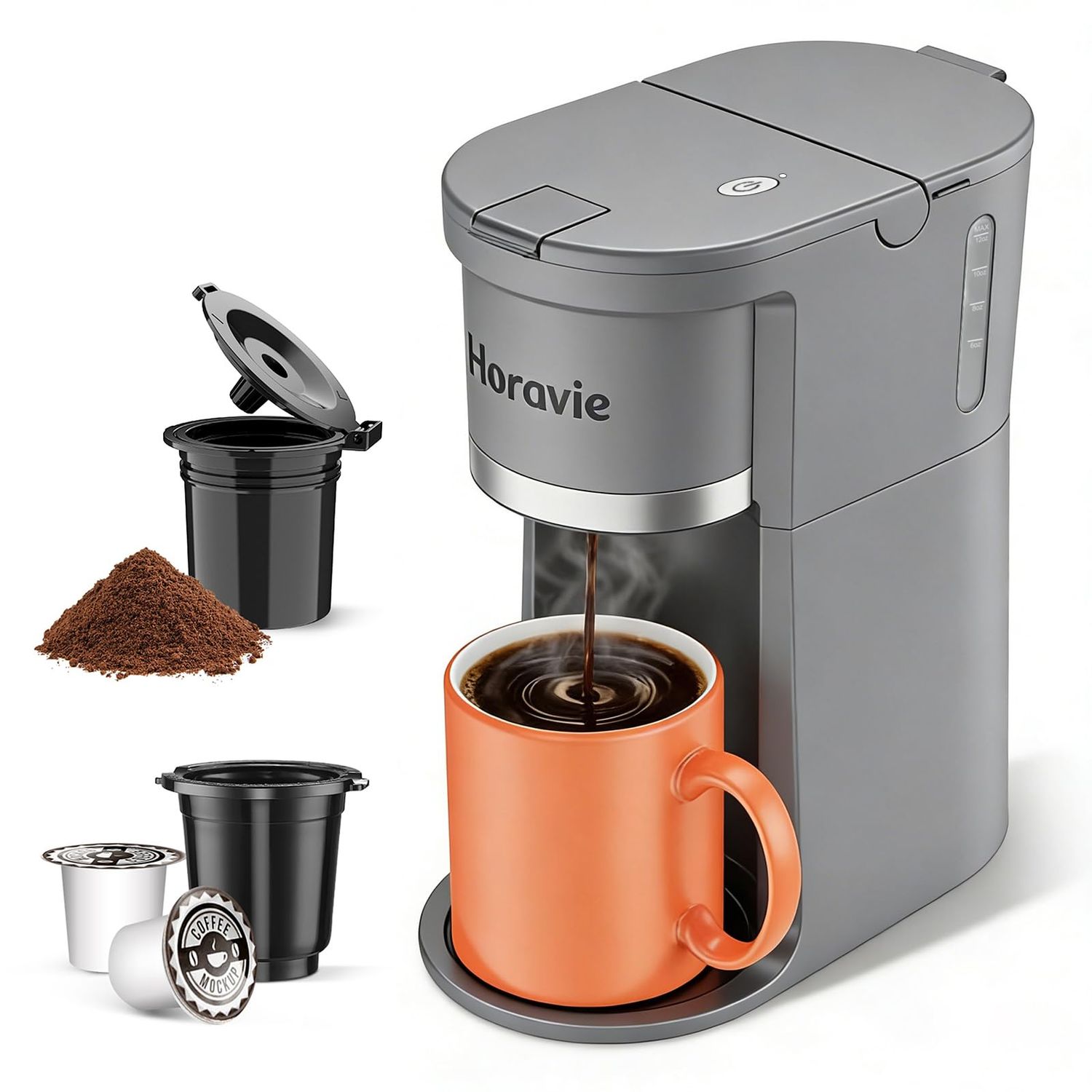 Horavie Small Single Serve Coffee Maker, Fast Brew One Cup Coffee Machine for K Cup and Grounds, 6 …
