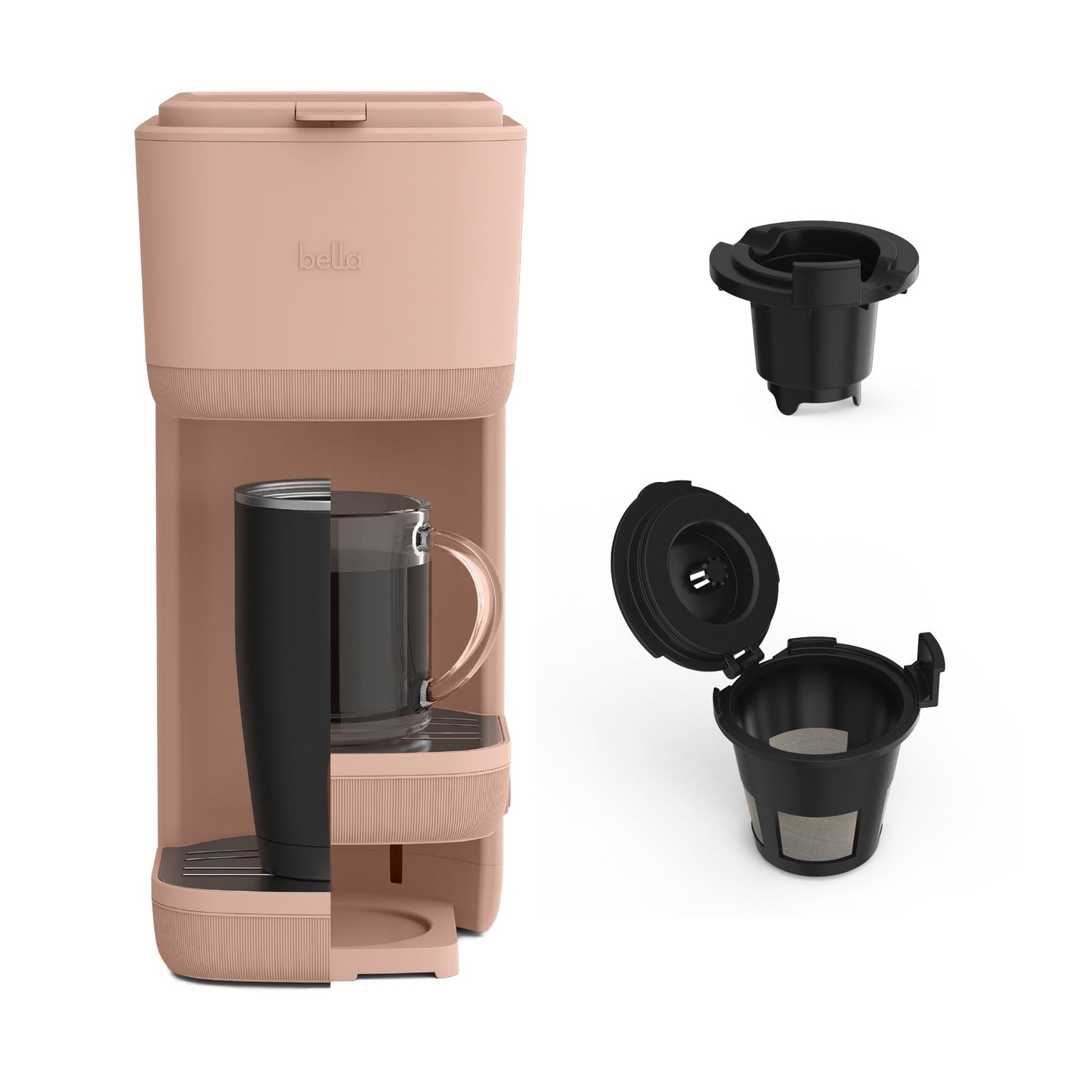BELLA Single Serve Coffee Maker, K Cup &amp; Coffee Ground Compatible with Removable, Adjustable Drip T…