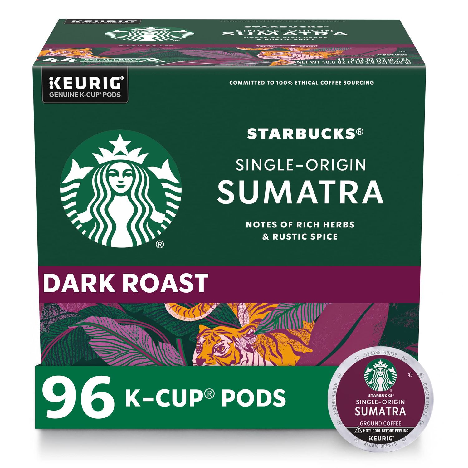 Starbucks K-Cup Coffee Pods, Dark Roast Coffee, Sumatra for Keurig Brewers, 100% Arabica, 4 boxes (…