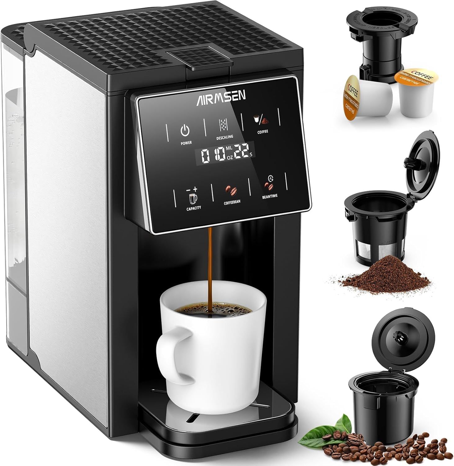 AIRMSEN Grind &amp; Brew Coffee Maker with Built-in Grinder (2026 Model) - Single-Serve, Compatible wit…