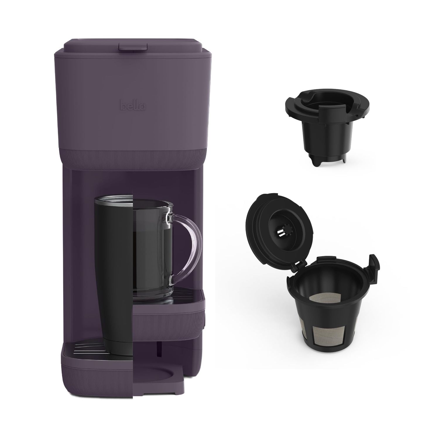BELLA Single Serve Coffee Maker, K Cup &amp; Coffee Ground Compatible with Removable, Adjustable Drip T…