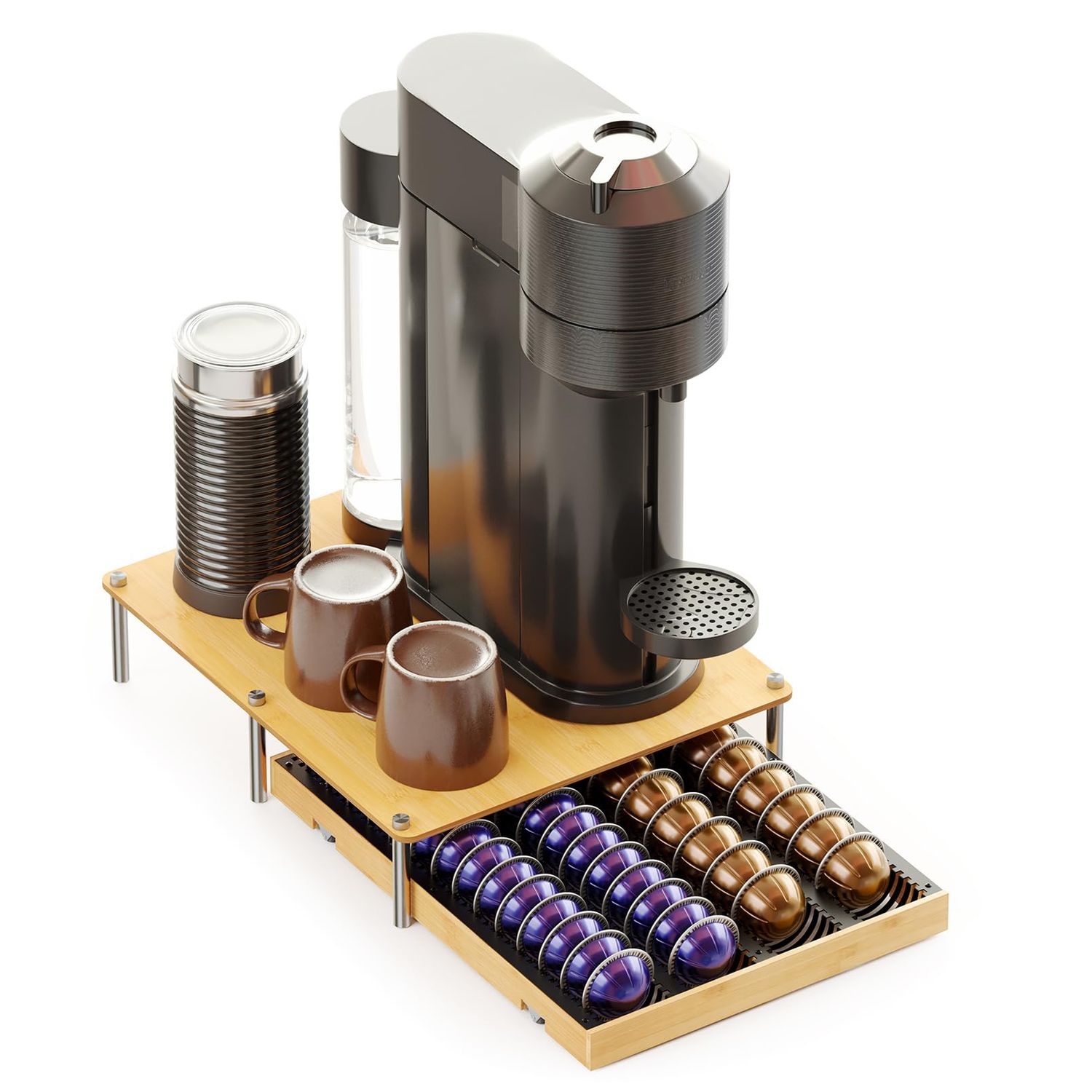 SpaceAid Bamboo Coffee Pod Holder Drawer Storage Compatible with Nespresso Vertuo Capsules, Coffee …