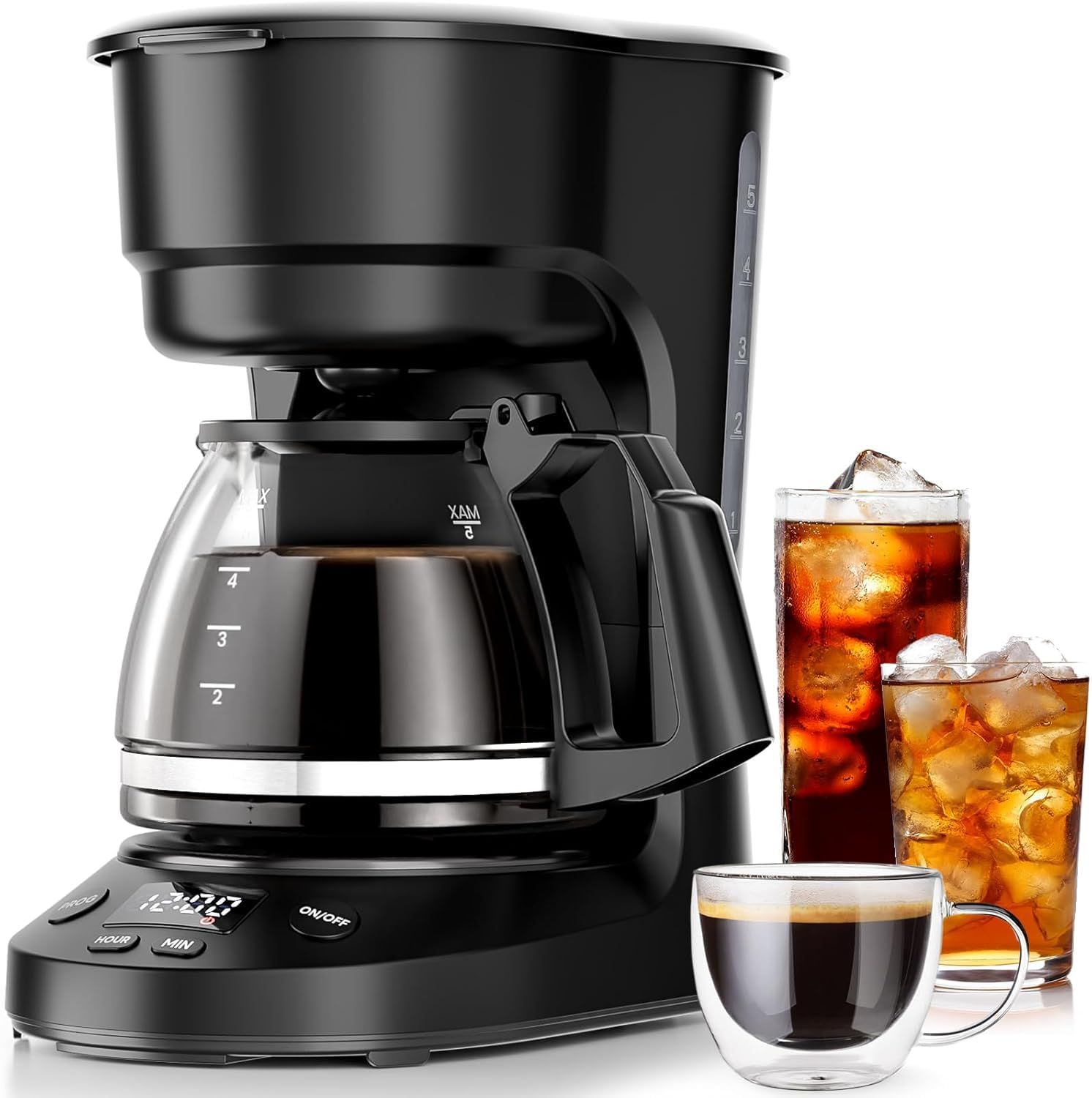 Kismile 5-Cup Drip Coffee Machine with LED Display, Small Coffee Maker with Anti-Drip, Timer, Auto …