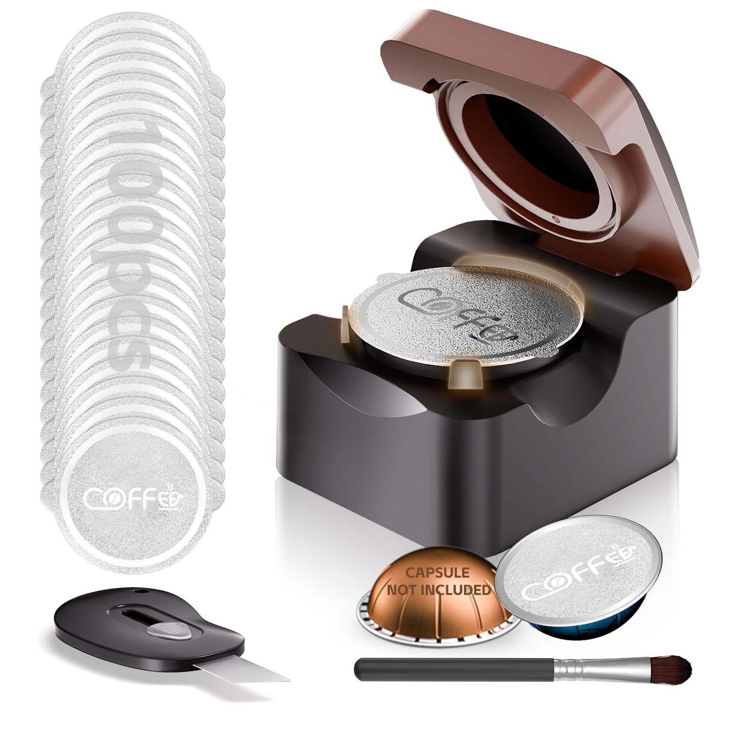 Reusable Vertuo Pods Refill Kit for Nespresso, Upgraded Vertuo Reusable Pods Holder with 100pcs Alu…