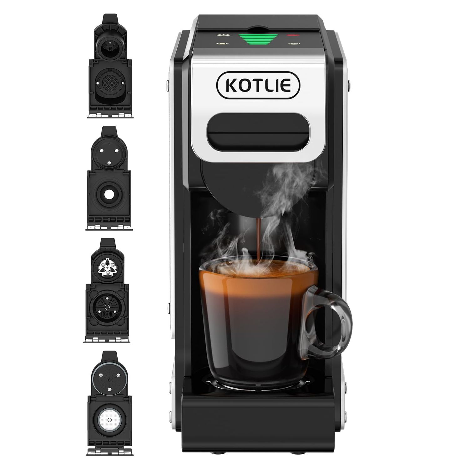 KOTLIE 4-in-1 Espresso Capsule Coffee Machine, Single Serve Coffee Maker for K*cup/Nes/DG/Ground Co…