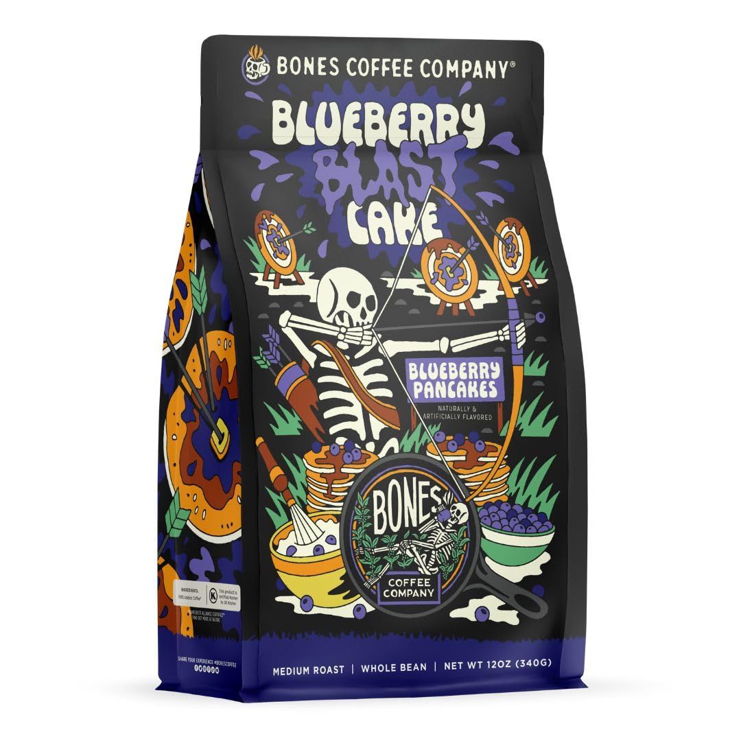 Bones Coffee Company Blueberry Blast Cake, Blueberry Pancakes Flavored Coffee, Medium Roast Low Aci…