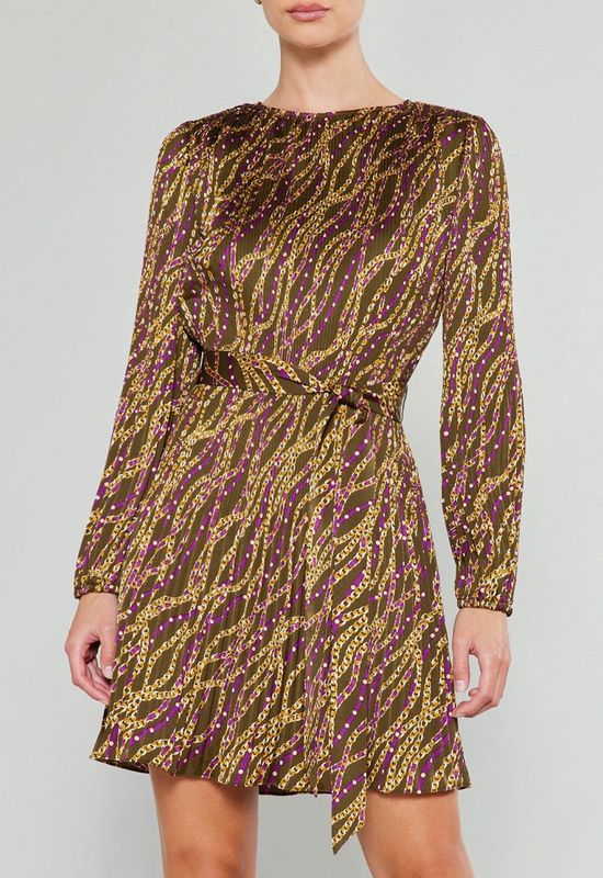 CA LS Mini Pleated Dress w Tie Belt