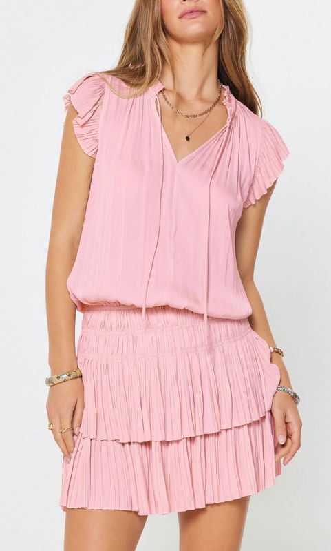 CA Sleeveless Pleated Smocked Short Dress