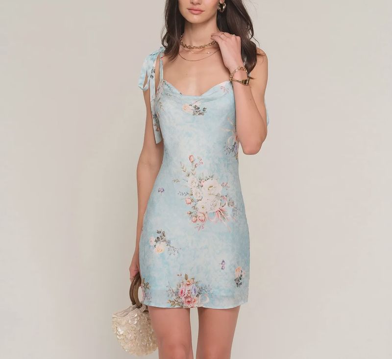 Bow Strap Cowlneck Short Dress / HL