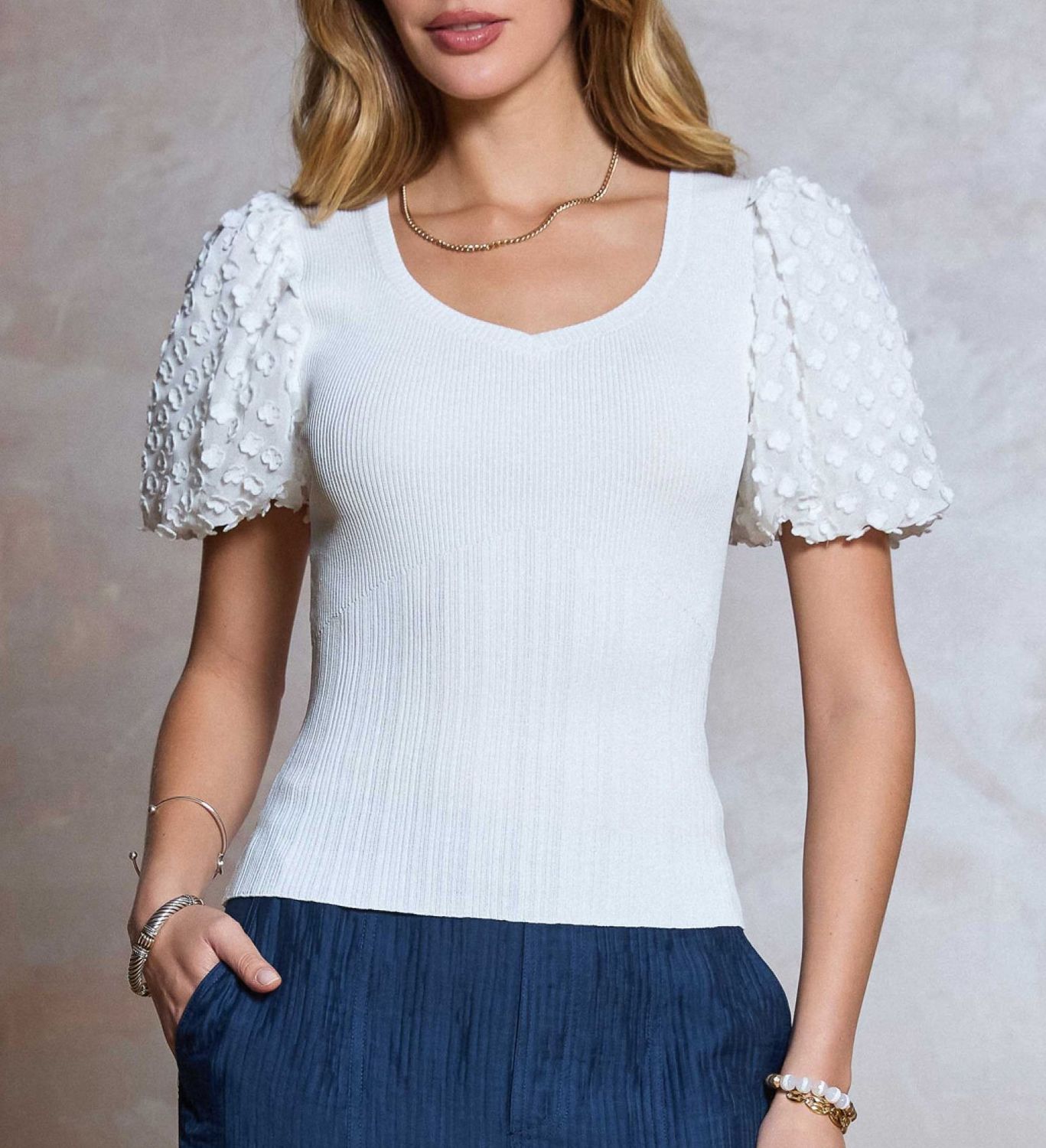 Sweetheart Textured Short Sleeve Blouse / CA