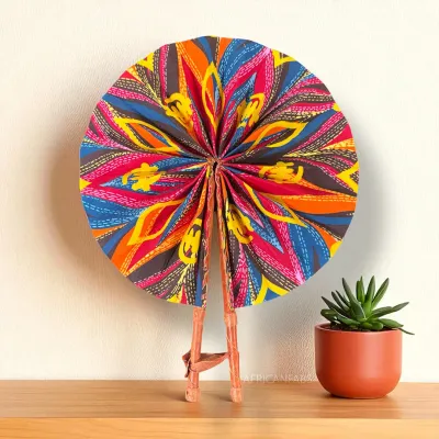 Éventail africain - Éventail en tissu Ankara - Odeneho - Multicolore