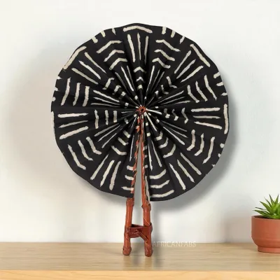 Éventail africain - Éventail en tissu Ankara - Abena - Noir