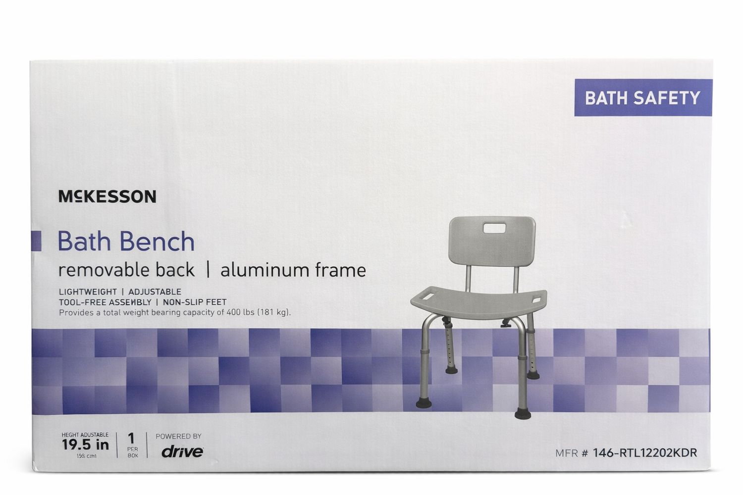 MCKESSON BATH BENCH - REMOVABLE BACK