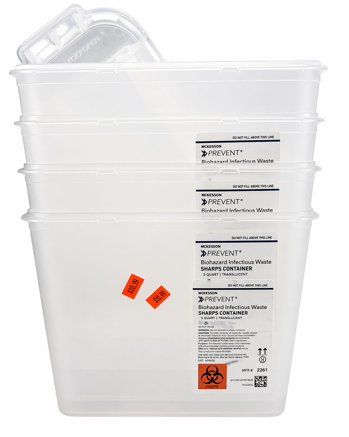 MCKESSON BIOHAZARD INFECTIOUS WASTE SHARPS  CONTAINER, COLOR: WHITE