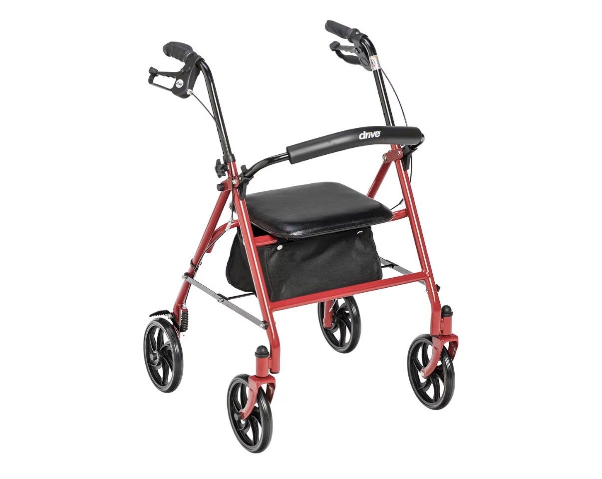 DRIVE ROLLATOR WALKER WITH SEAT, COLOR: RED