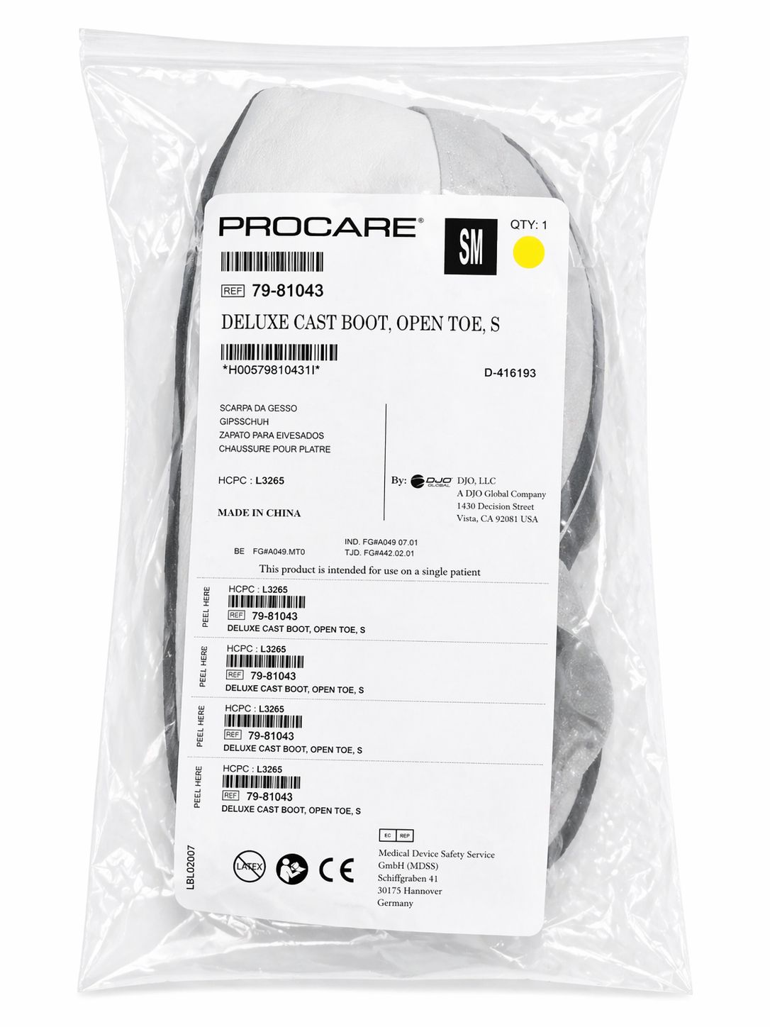 PROCARE-DELUXE CAST BOOT OPEN TOES