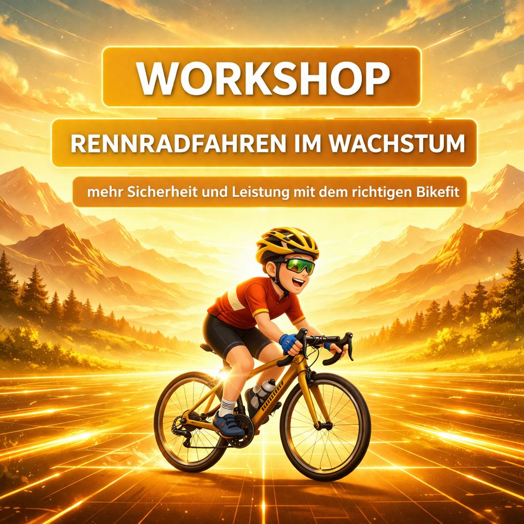Mittwoch 15.04.26 / 18:05 - 19:30 Uhr - Workshop RENNRADFAHREN IM WACHSTUM - mehr Sicherheit und Leistung mit dem richtigen Bikefit Mittwoch 15.04.26 / 18:05 - 19:30 Uhr - Workshop RENNRADFAHREN IM WACHSTUM - mehr Sicherheit und Leistung mit dem richtigen Bikefit