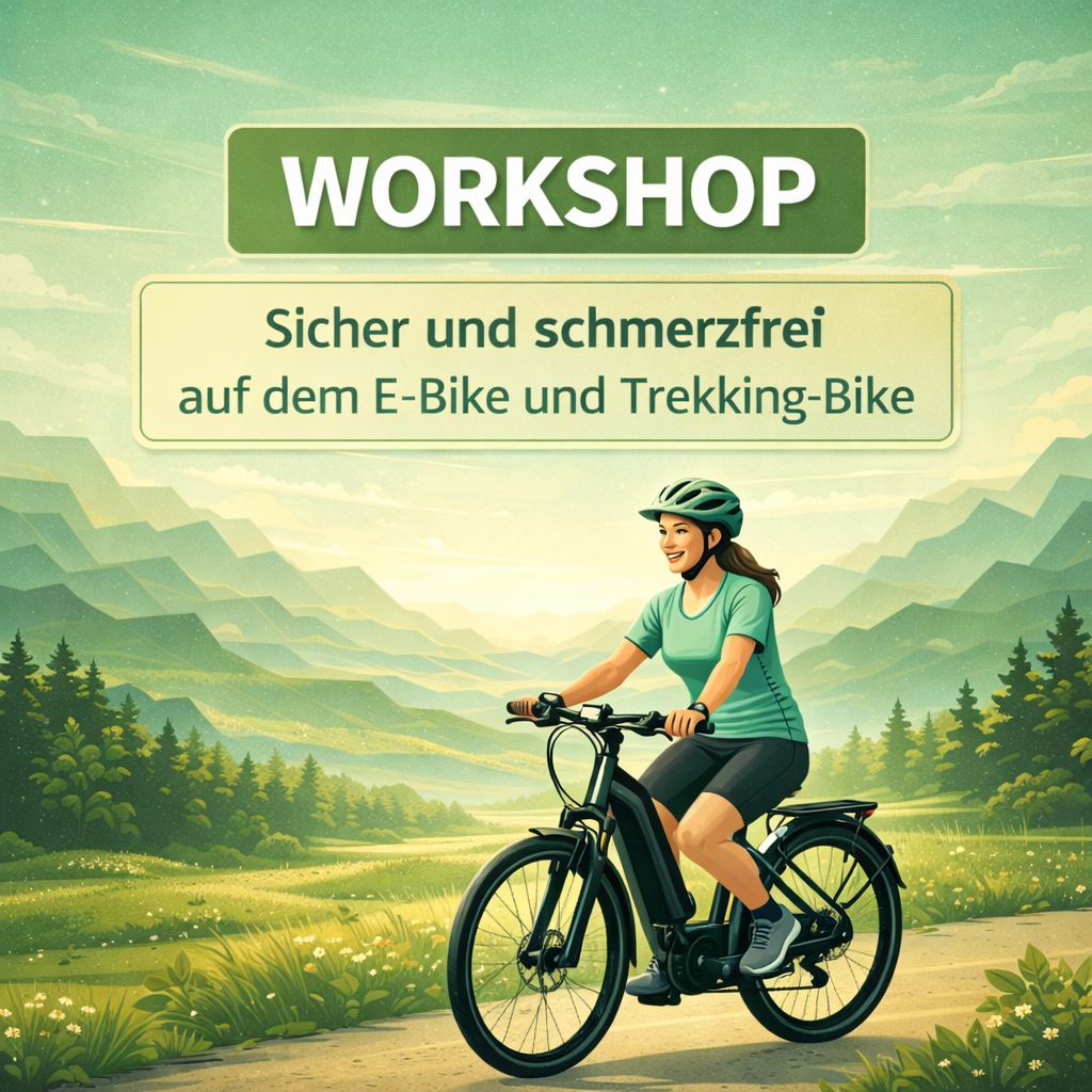 Dienstag 21.04.26 / 18:05 - 19:30 Uhr - Workshop Sicher und schmerzfrei unterwegs mit E-Bike und Trekking-Bike Dienstag 21.04.26 / 18:05 - 19:30 Uhr - Workshop Sicher und schmerzfrei unterwegs mit E-Bike und Trekking-Bike