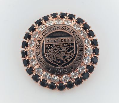 Swarovski Black & Clear Crystal Jeweled Brooch W/ Copper State Seal Swarovski Black & Clear Crystal Jeweled Brooch W/ Copper State Seal