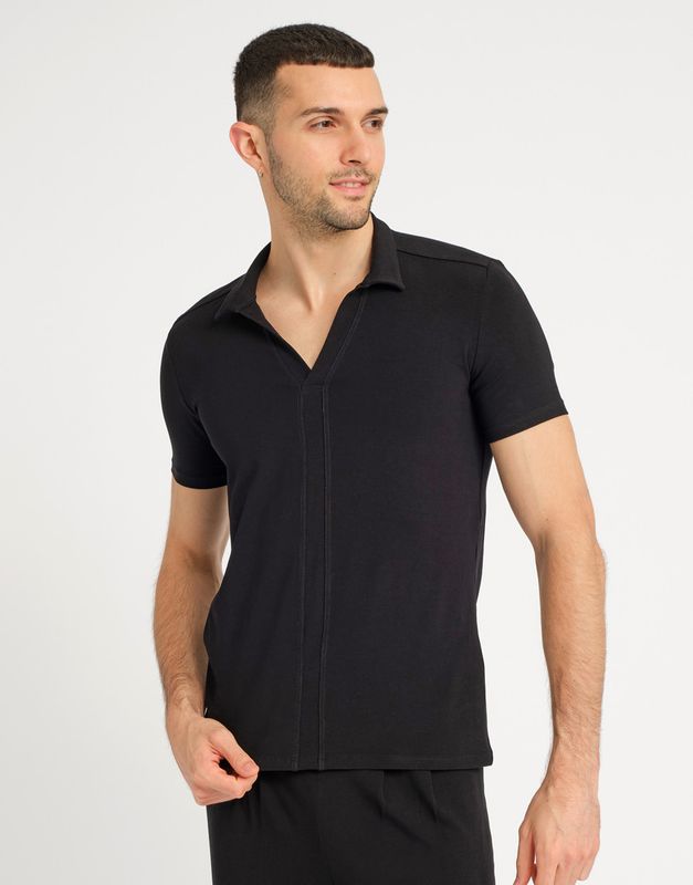 komfortables Herren-Tanzshirt mit Hemdkragen schwarz