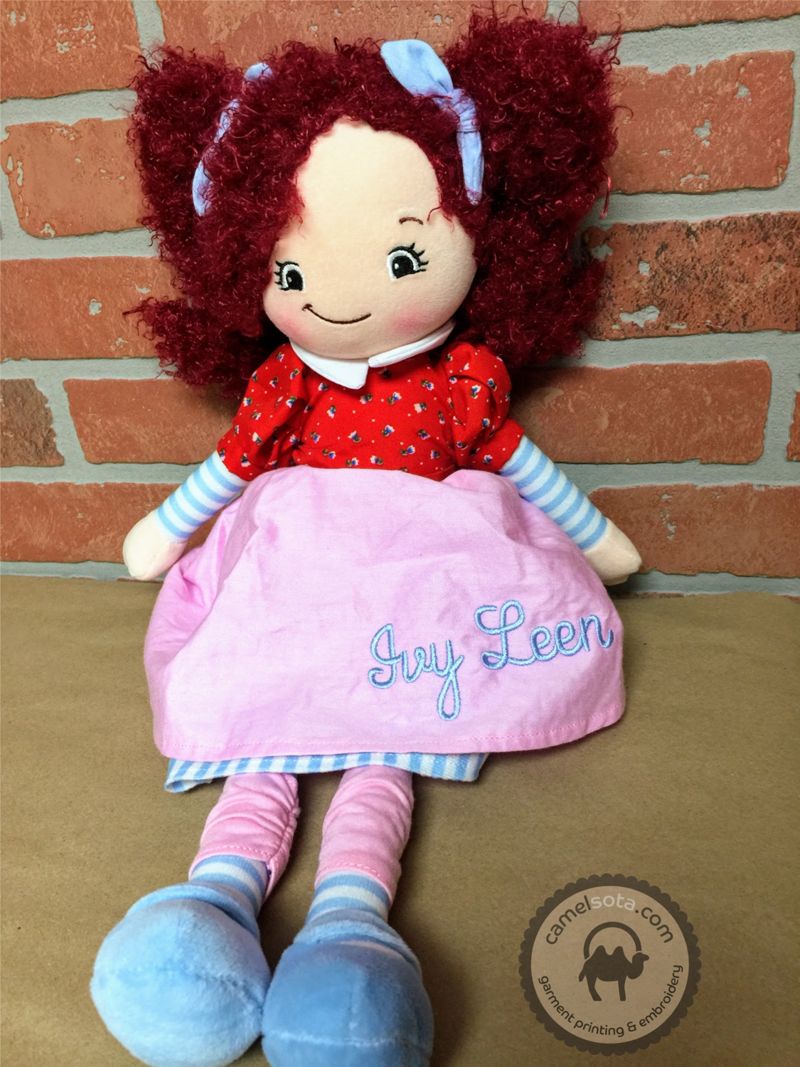 Custom Embroidered Rag Doll - Raspberry