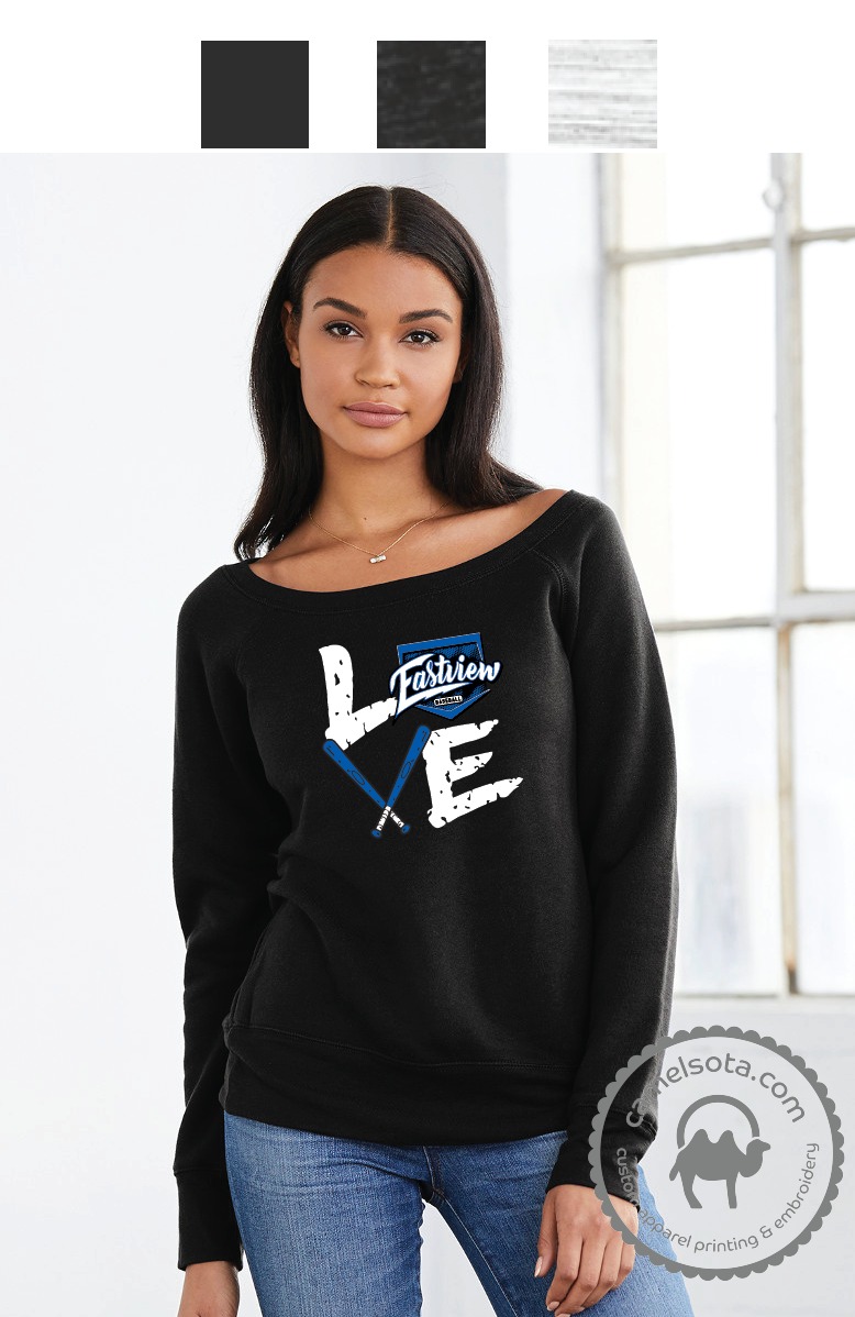 Love Baseball Design Printed on Bella+Canvas ® Women’s Wide-Neck Sweatshirt