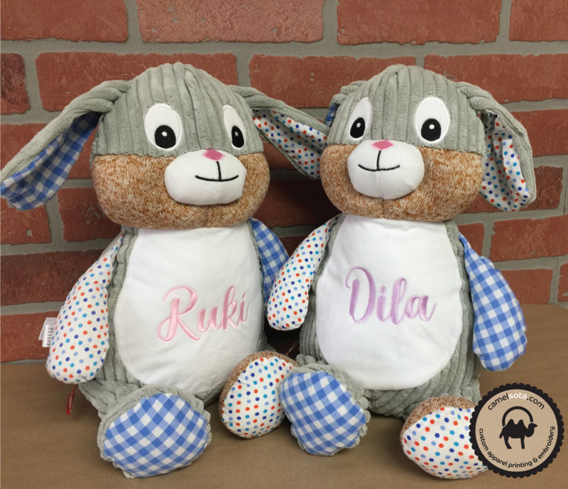 Custom Embroidered Bunny Cubbie - Harlequin Blue Bunny