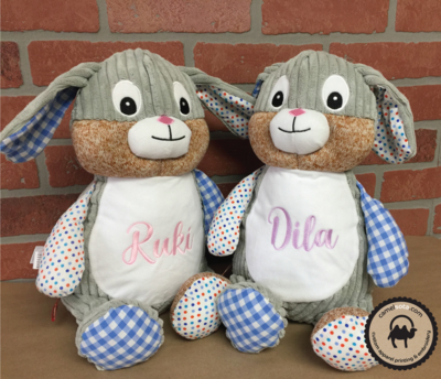 Custom Embroidered Bunny Cubbie - Harlequin Blue Bunny