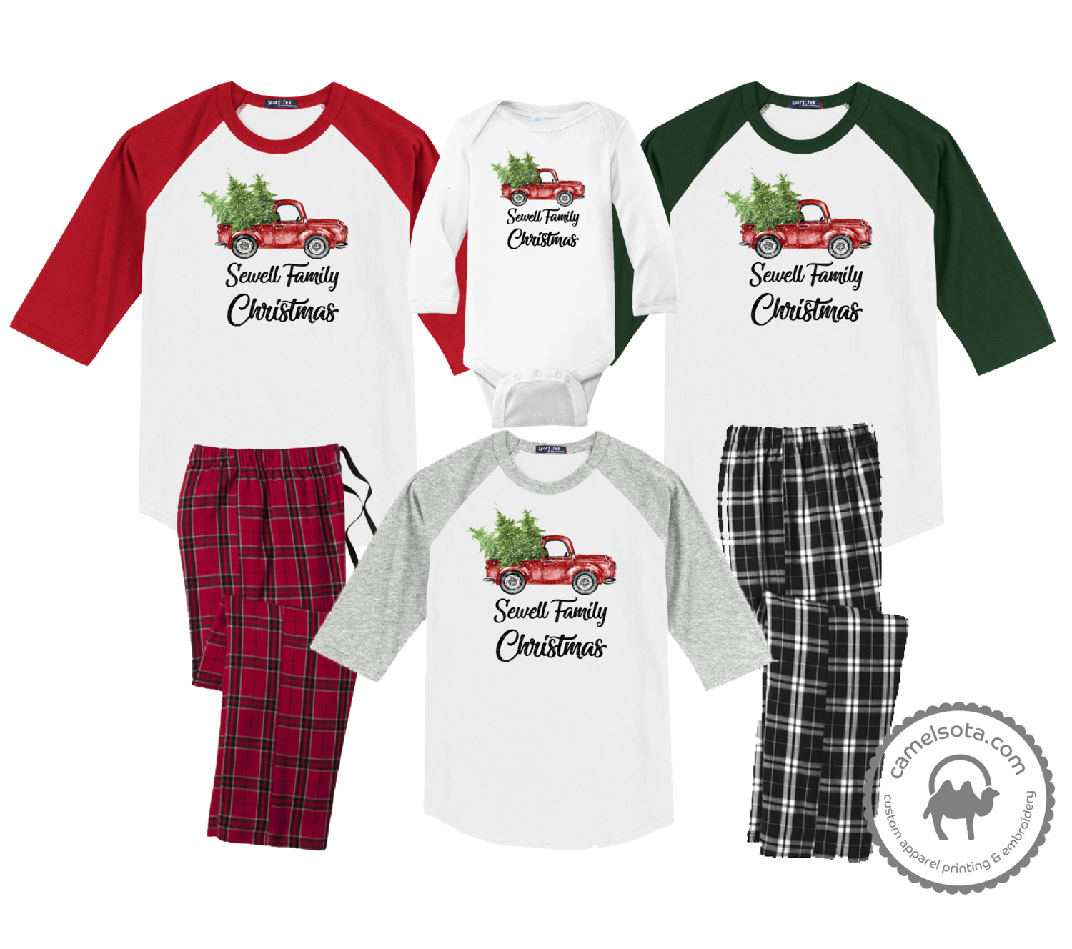 Family Coordinating Christmas Shirts and Pajama Pants - Retro Truck