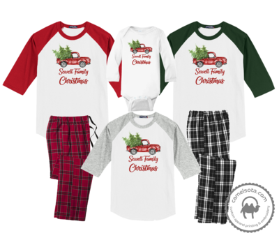 Family Coordinating Christmas Shirts and Pajama Pants - Retro Truck