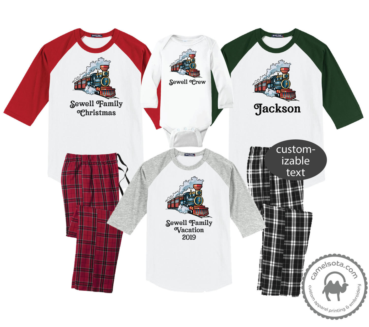 Family Christmas or Birthday Coordinating Shirts and Pajama Pants - Train