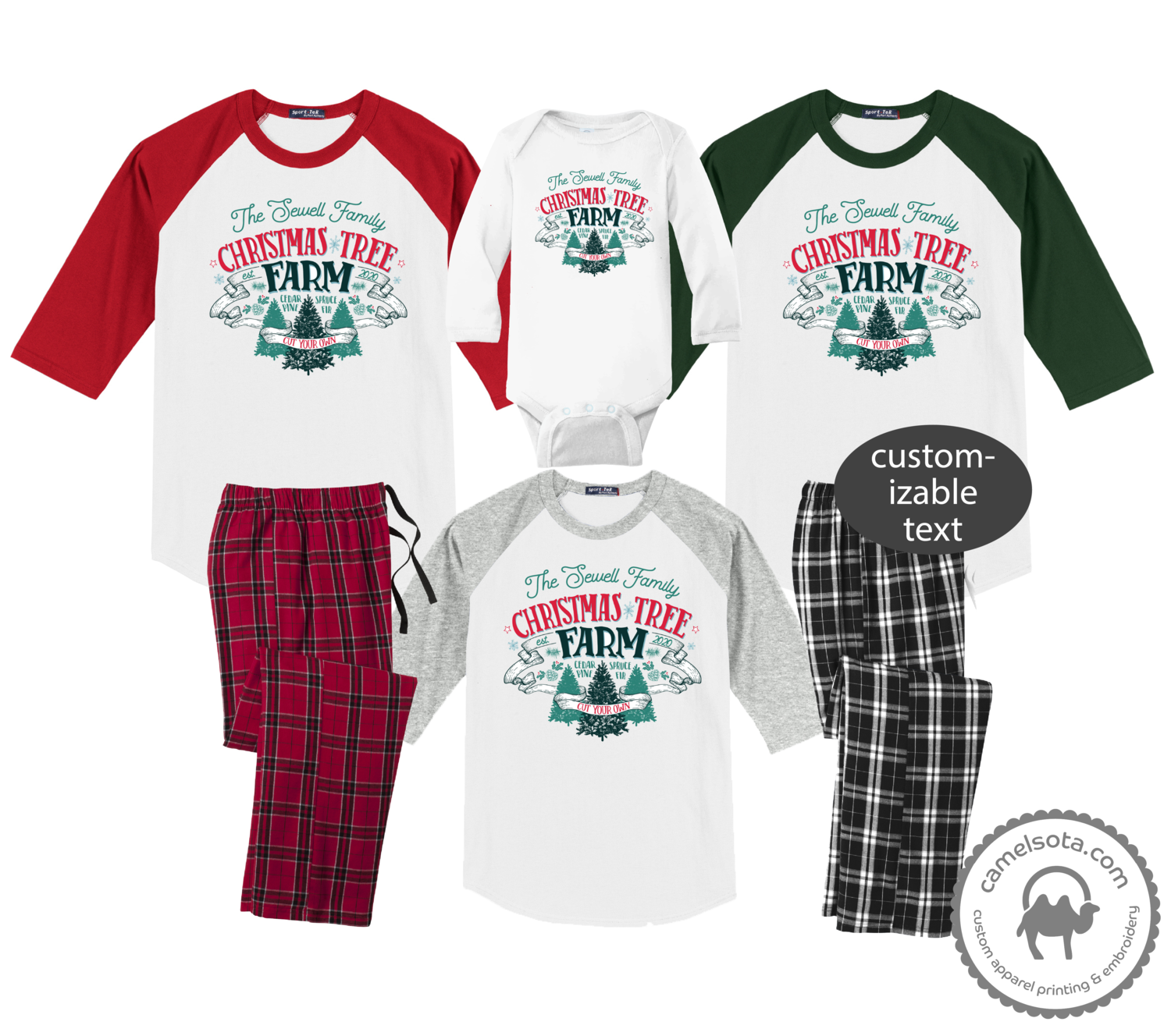 Family Coordinating Christmas Shirts and Pajama Pants - Christmas Tree Farm
