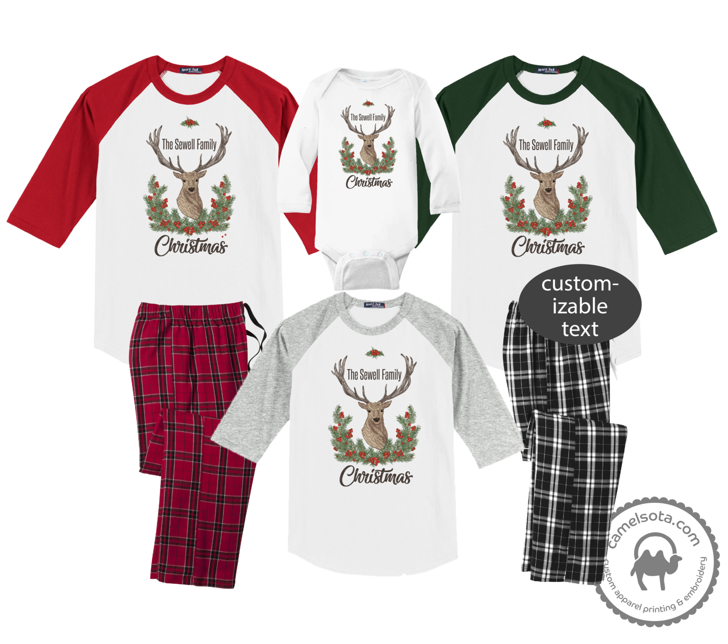 Family Coordinating Christmas Shirts and Pajama Pants - Cranberry Reindeer